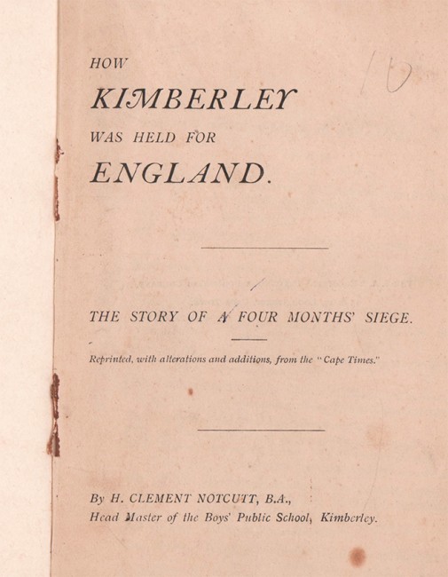 HOW KIMBERLEY WAS HELD FOR ENGLAND